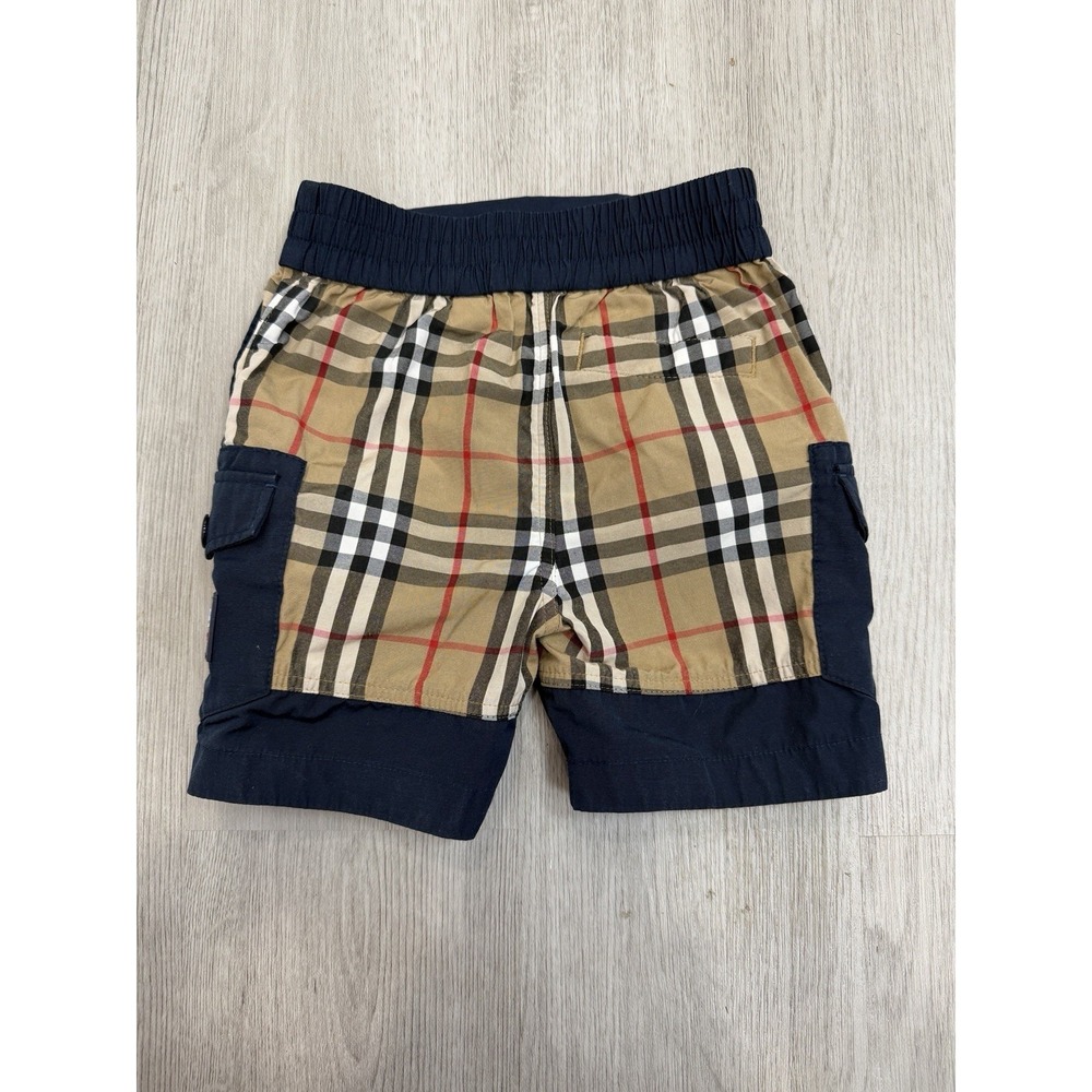 Burberry‎ London England Kids Vintage Check Panel Cargo Shorts Charcoal Blue 18m